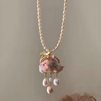 Collier élégant en perles avec pendentif coquillage irrégulier, mini strass et pompon de perles, accessoire vintage délicat, cadeau
