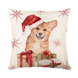 Funda de Almohada Cuadrada de Lino con Estampado de Gorro Navideño, para Uso en el Hogar y Hoteles, Tema Festivo de Navidad - Product Image 2