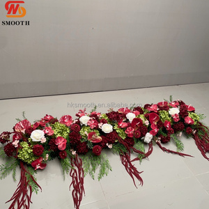 SMOOTH New Trend Burgundy Anthurium <b>Hydrangea</b> Phalaenopsis Flower Runner Wedding Centerpiece Floor Flower Row - Product Image 5