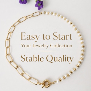 Cadena de Perlas Barrocas de Agua Dulce, Personalizada, Moderna, Geométrica, Bajo MOQ, Elegante, de Piedra Natural, Chapada en Oro de 18K, con Cuentas de Acero Inoxidable - Product Image 3
