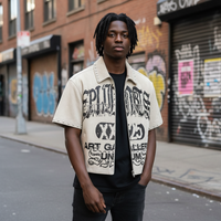 T-shirt de travail en daim pour homme, coupe courte et carrée, style streetwear, avec fermeture éclair personnalisée, orné de strass et de perles