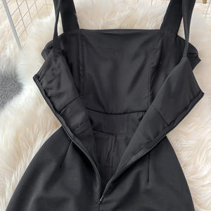 Kunden spezifischer Overall Damen hose mit weitem Bein Bund schwarzer Riemen overall - Product Image 6