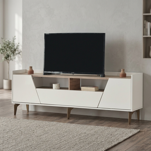 Modern Midcentury Convertible <b>TV</b> <b>Stand</b> with Storage for 50-54 in <b>TV</b> Living Room Furniture White Solid Wood Design Floor Mount - Product Image 3