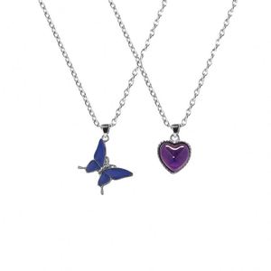 Collier Papillon Thermochromique Changeant de Couleur pour Femme, Style Ins, Pendentif Cœur Tendance - Product Image 5
