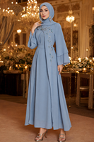 Robe longue en polyester à col irrégulier, ornée de strass cousus à la main, à manches évasées superposées, pour l'Aïd, les vacances et les occasions quotidiennes, Abaya
