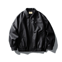 Blouson Bomber en Cuir Noir Uni de Haute Qualité pour Homme, Col Simple, Style Motard, Veste Décontractée en Cuir Façon Universitaire pour l'Hiver