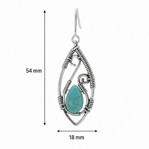 boucles d'oreilles en lapis-lazuli, boucles d'oreilles vintage en turquoise, accessoires de bijouterie au design enroulé de fil d'argent - Product Image 5