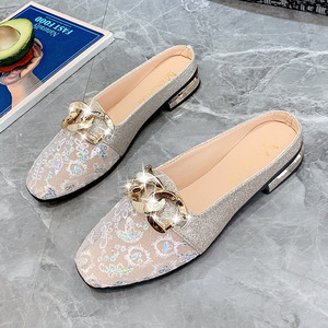 Sandal Wanita Korea Model Wear Baotou Setengah Slip-On, Musim Dingin, Model Baru, Jala, Ujung Persegi, Hak Rendah, Satu Pedal - Product Image 3
