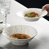Bol à salade en céramique blanche texturée martelée, bord ondulé, en porcelaine, pour restaurant, décoration de table de cuisine occidentale, cadeau