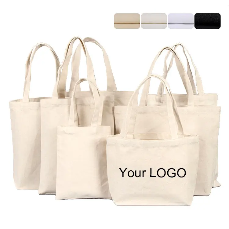 Custom Printed Logo Large Capacity Reusable Casual Shopping Tote Bag Cotton Canvas Tote Bags