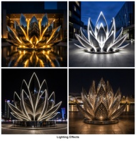 Escultura de Loto Grande en Acero Inoxidable Plateado, Diseño de Arte Moderno Pulido para Jardín, Patio o Villa