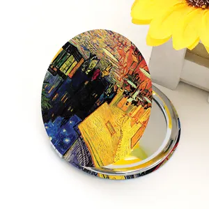 custom printing museum souvenirs Folded Compact Mirrors microfiber Making Up carry around abric Pocket Mirror