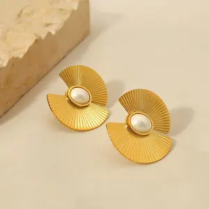 Indian Stainless Steel Flower Pearl 18k Earrings Fashion Jewelry Statement Hoop Earrings Women
