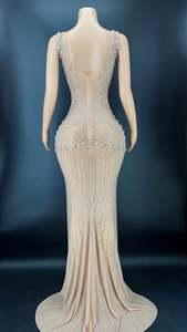 Seksi çiçek kristal doğum günü düğün parti firar elbise yüksek yarık seksi uzun yarışmasında balo Mermaid elbise kadınlar gece elbisesi - Product Image 3