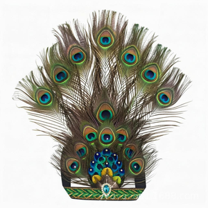 إكسسوار شعر على شكل ريش طاووس ملون، غطاء رأس بأسلوب عرقي مبالغ فيه، إكسسوار شعر واسع للرقص والعروض - Product Image 4