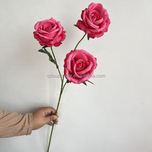 Hojas artificiales <span class=keywords><strong>de</strong></span> alta calidad, diseño novedoso <span class=keywords><strong>de</strong></span> 3 cabezas, flor rosa, diseño novedoso, venta al por mayor <span class=keywords><strong>de</strong></span> fábrica, venta al por mayor - Product Image 3