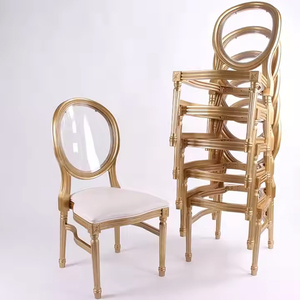 <span class=keywords><strong>Chaise</strong></span> de salle à manger empilable élégante et moderne <span class=keywords><strong>avec</strong></span> dossier ovale transparent et assise <span class=keywords><strong>en</strong></span> PU blanc, structure dorée, mobilier robuste pour la maison, idéale pour les mariages et banquets - Product Image 3