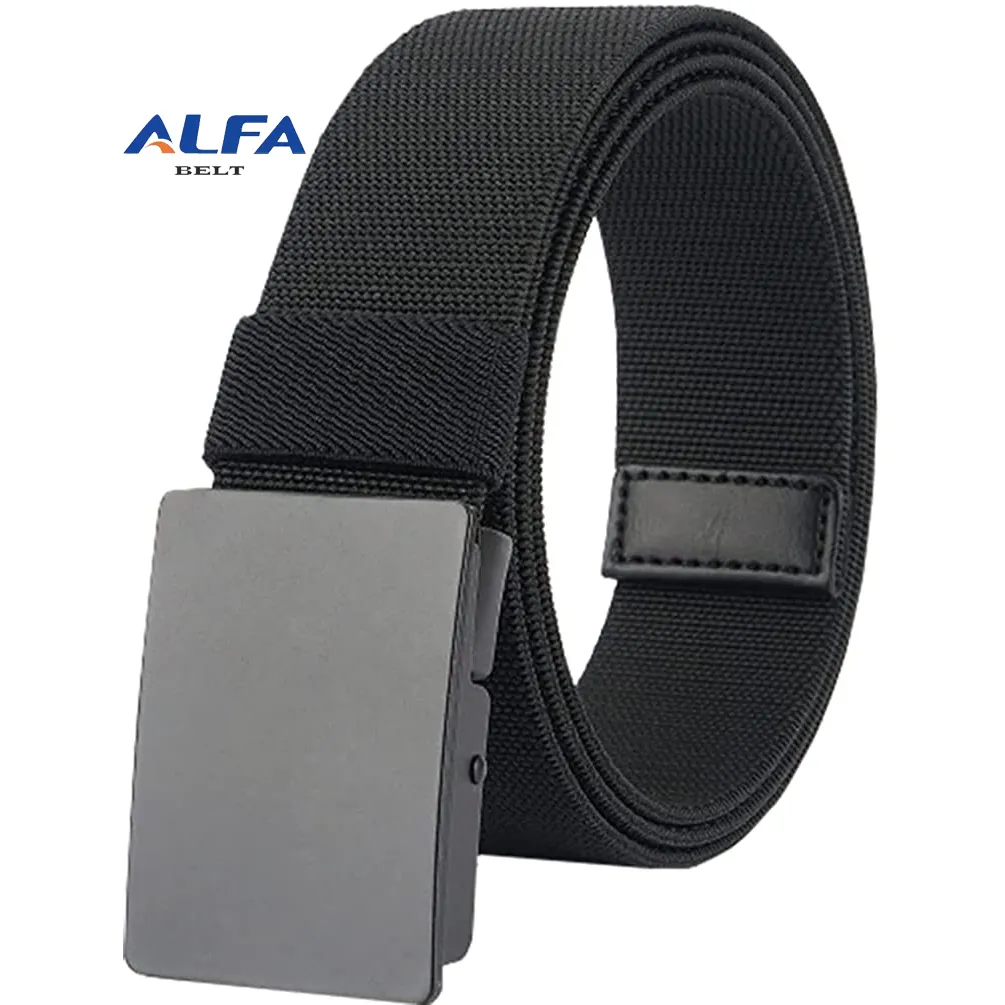 Alfa Adjustable Elastic Web Work Waist Strap Designer Belts Casual Mens Belt With Custom Logo Metal Buckle
