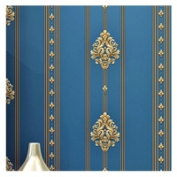 Papier peint 3D en tissu non tissé de style européen damassé pour chambre douillette et fond de télévision, bleu luxueux, design simple pour la maison