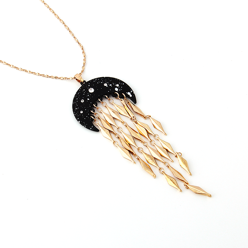 V & R de joyería moda hecho a mano negro Luna blanco salpicaduras de diamantes de imitación de cristal especial collar de cadena