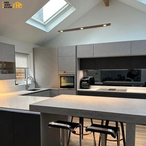 Gabinete de Cocina Modular Moderno <span class=keywords><strong>en</strong></span> Forma de U, Color Gris Piedra, de MDF, con Encimera de Cuarzo Artificial y Acero Inoxidable, para Apartamento - Product Image 6