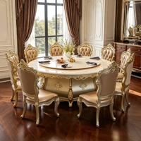 Luxuriöses Europäisches Esszimmer-Set mit Drehbarem Tisch, Handgeschnitzten Vergoldeten Massivholz-Esszimmerstühlen, Esszimmermöbel Großhandel