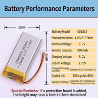 Batterie polymère au lithium QS402535-300mAh 3.7V, pack de batteries rechargeables Li-Ion 3.7V 300mAh pour produits électroniques grand public