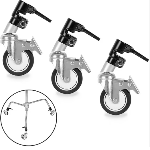 3pcs Professional Swivel Caster Wheels Set for Heavy Duty Photography C Stand With 25mm Diameter Universal Rotation With Brake