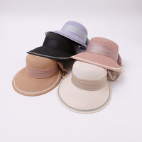Chapeau de paille à large bord avec nœud en ruban satiné, élégant, léger et respirant, idéal pour les vacances à la plage, protection solaire estivale à la française