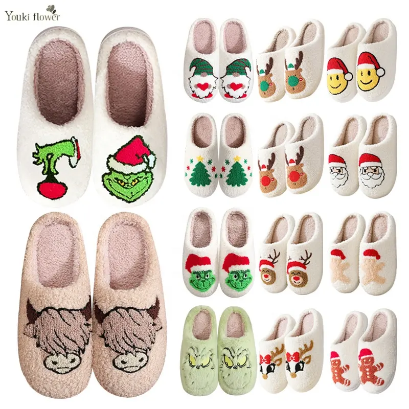 XAXAXTO fuzzy fluffy warm indoor bedroom santa green tree reindeer gingerbread snowman christmas slippers for men women gir