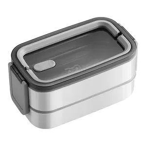 Portable Take Away 304 Stainless Steel And Plastic Food Storage Container Compartments Lunch Box Bento Box With Tableware