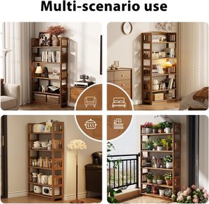 Estantería Abierta de Cinco Niveles, Moderna, de Madera Natural, para Estudio, Oficina, Sala de Estar, Estante de Almacenamiento Independiente - Product Image 4