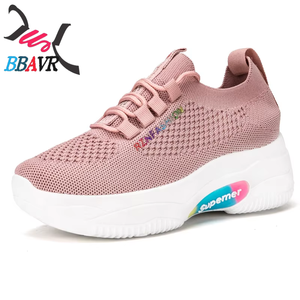 Zapatillas Deportivas Casuales de Punto Transpirables en Blanco y Negro para Mujer, Zapatos de Moda Femeninos - Product Image 1