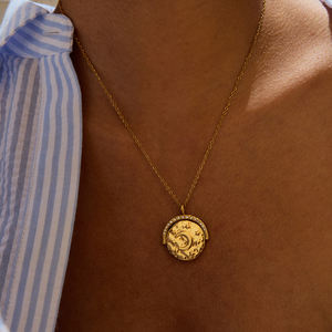 <span class=keywords><strong>J</strong></span> & D kalung liontin geometris serbaguna, kalung Stainless Steel lapis emas 18K bintang dan koin bulan untuk wanita - Product Image 3