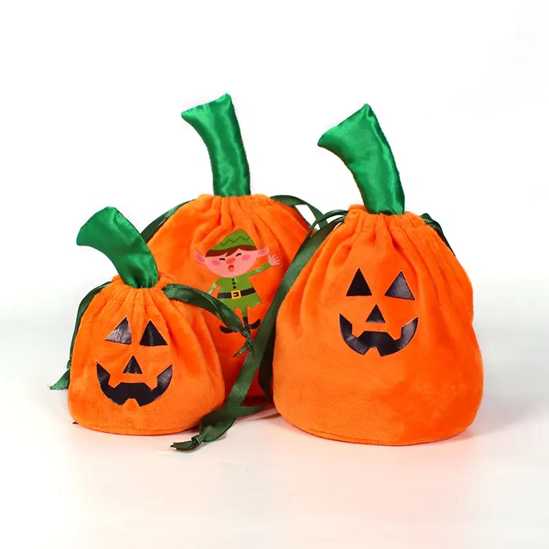 Design Personalized Drawstring Treat Pouch Pumpkin Bags Pumpkin Gift Velvet Bags Halloween Decorations Velvet Pumpkin Bag