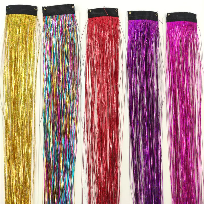 Synthetic Hair Silver Purple Pink Gold Blue Hair Tinsel Clip In Extension
