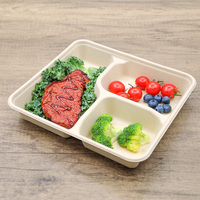 Plateau à compartiment à bagasse biodégradable jetable, plaque divisée en pulpe de canne à sucre pour cafétéria, buffet et service de traiteur