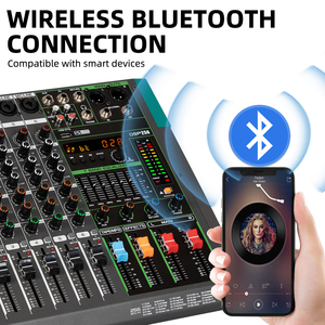 Mixer Konsol USB Profesional Biner PA6 dengan Efek Reverb 256 Terintegrasi, Mixer <span class=keywords><strong>Audio</strong></span> Profesional 6 Saluran - Product Image 2