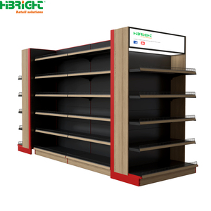 Fabricant certifié ISO, étagères de supermarché en acier noir avec cadre en bois, optimisation de la mise en place des rayonnages pour supermarché - Product Image 1