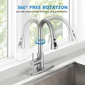 Pull Out Spray <b>Brushed</b> Stainless Steel Kitchen Sink Mixer Tap Single Handle <b>Deck</b> Mounted Faucet - Product Image 4