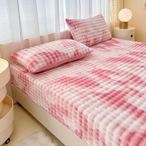 <strong>Single</strong> Piece Rabbit Fur Blanket Winter Warmth Filled Double <strong>Bed</strong> Sheet Set with Printed Pattern Home Use Mattress Protector Cover - Product Image 3