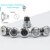 LANBOO Tombol Tekan Stainless Steel 16mm (1NO) Tipe Latching Momentary LED IP65 12A 12V/220V Peralatan Rumah Tangga Elektronik Termasuk