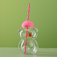 Bouteille d'eau en plastique personnalisée en forme d'ours en peluche de 300 ml et 500 ml, tasses à café et à jus mignonnes en forme de dessin animé pour le thé et le lait – Vente en gros