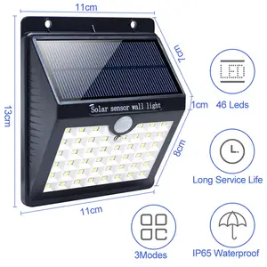 PIR sensor de movimento LED luz solar jardim ABS material IP65 solar ao ar livre impermeável parede luz corpo humano sensoriamento luz