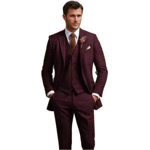 Costume de smoking classique 3 pièces pour homme, col mandarin, simple boutonnage, en laine tweed, coupe ajustée, pour mariage, affaires, bal de promo, blazer, gilet et pantalon - Product Image 1