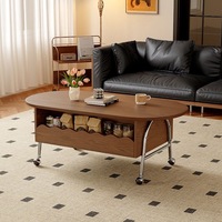Ensemble de meuble TV moderne minimaliste en bois et table basse ovale relevable avec rangement, mobilier de salon intérieur au design unique