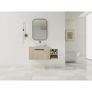 Modern Design Float Bathroom Vanity With Ceramic Sink White Stone Slab <b>Small</b> Storage <b>Shelves</b> Soft Close - Product Image 1