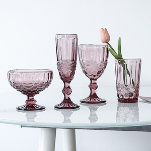 Juego de <span class=keywords><strong>7</strong></span> vasos de cristal de color azul prensado, copas de vino, Copas de agua, venta al por mayor - Product Image 5