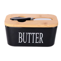 Boîte de conservation de beurre en céramique en gros avec couvercle en bambou et couteau, récipient hermétique pour beurre pour comptoir de cuisine