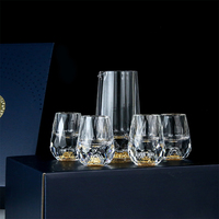 Ensemble de verres à vin en verre simple sans plomb avec feuille d'or, verres à whisky (capacité 15 ml) et pot à vin de style américain de forme droite, vente en gros